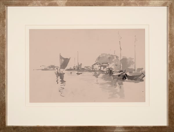 Atul Bose 1898-1977Boats on the Padma, c.1930 Watercolour on paper 25 x 35.5 cm 9 7/8 x 14 in