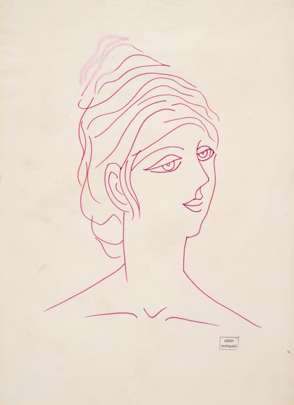 Syed Sadequain 1930-1987Untitled (Portrait of a Woman), Circa 1963 Stamped 'Atelier Sadequain' lower right Pen and ink on paper 50 x 36 cm 19 3/4 x 14 1/8 in