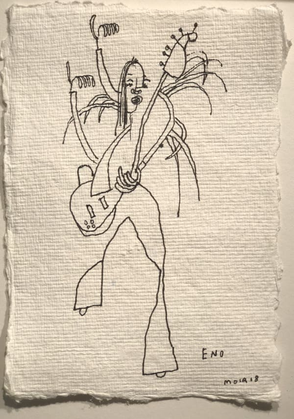 Jim Moir Brian Eno, 2018 Ink on paper 15.5 x 11 cm