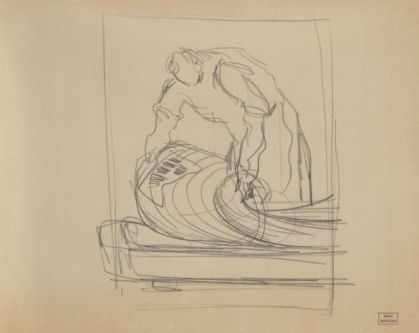 Syed Sadequain 1930-1987Study for L'Etranger, Discovery of the Czech Newspaper, circa 1965 Pencil on paper 'Atelier Sadequain' stamped lower right 42 x 52.5 cm 16 1/2 x 20 5/8 in