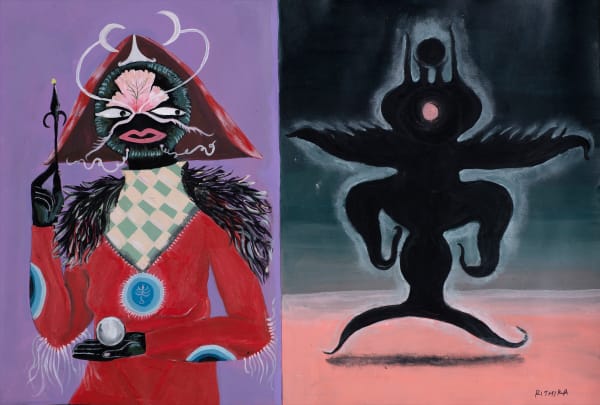 Rithika Pandey b. 1998A New Companion {Species Variant}, 2021 Signed 'RITHIKA' and titled and dated on the reverse Acrylic and gouache on paper 36.8 x 55.9 cm 14 1/2 x 22 in