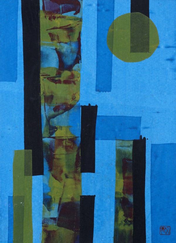 Ibrahim Wagh 1932-2013Untitled (Blue abstract), c.1970 Unique screenprint on paper Stamped with the artist's monogram lower right 49 x 35 cm 19 1/4 x 13 3/4 in