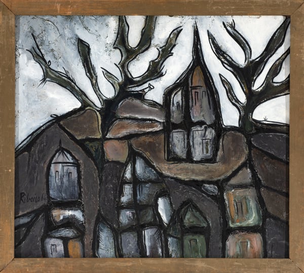 Lancelot Ribeiro 1933-2011Landscape with Green Houses, 1964 Oil on board Signed and dated lower right, verso titled 33 x 37.2 cm 13 x 14 5/8 in