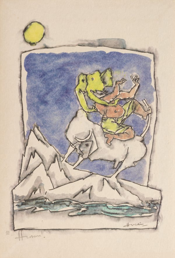 Maqbool Fida Husain Ashta Vinayak series Offset print on paper 52 x 35.4 cm 20 1/2 x 13 15/16 in Signed by hand as well printed signature edition 395/500