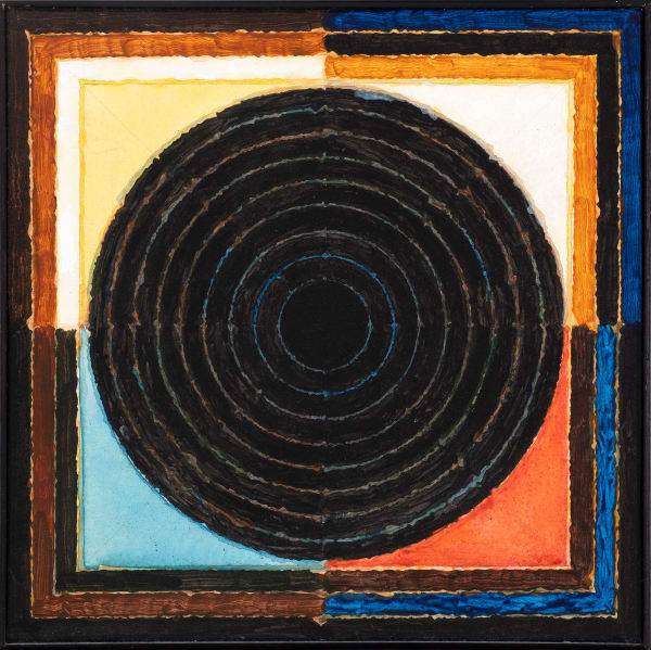 Sayed Haider Raza 1922-2016Bindu-Temps-Espace, 1988 Signed, dated, titled and inscribed 'RAZA / 1988 / Acrylique sur toile / 30X30cms / "BINDU-TEMPS-ESPACE" on the reverse, further inscribed '13' on the stretcher and with pasted text in Norwegian Acrylic on canvas 30 x 30 cm 11 3/4 x 11 3/4 in