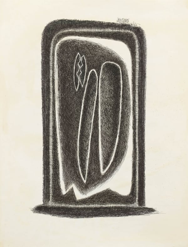 Syed Sadequain 1930-1987Two Figures, 1962 Pen and ink on paper Signed and dated 'SADEQUAIN 26/4/62' upper right 64.5 x 48.5 cm 25 3/8 x 19 1/8 in