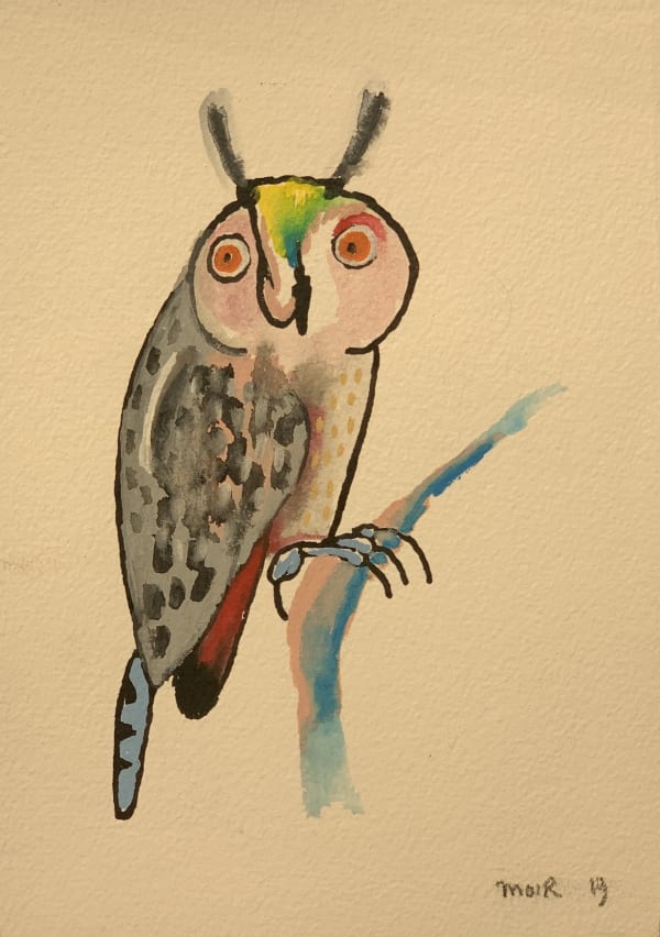 Jim Moir b. 1959Bird (Large Owl), 2019 Mixed media on paper 21 x 14.8 cm 8 1/4 x 5 7/8 in