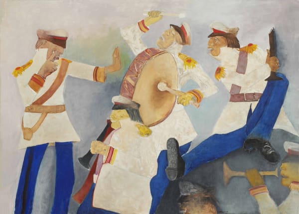 Krishen Khanna, Untitled (Bandwallas in White and Blue), 2012