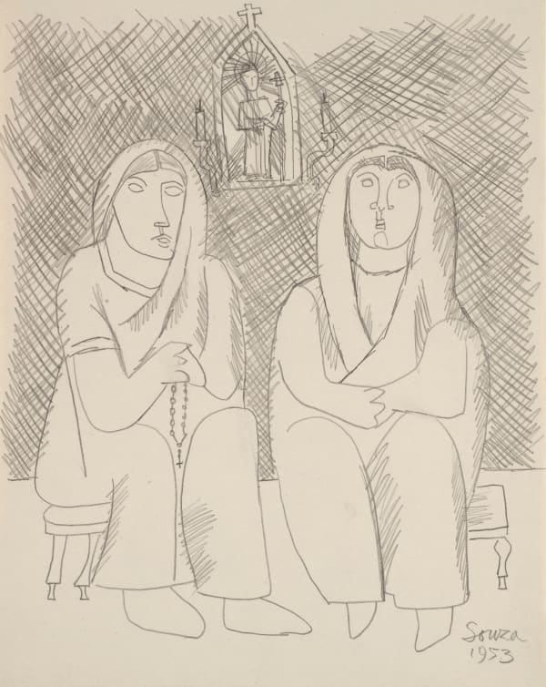 Francis Newton Souza, Untitled (Two Women with Rosaries in Goan Church), 1953