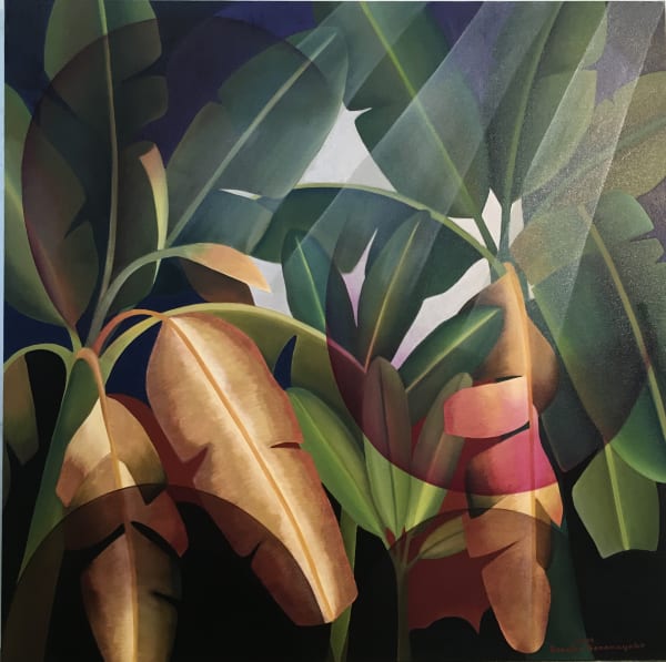 Senaka Senanayake b. 1951Banana Leaf, 2019 Oil on canvas Signed and dated 122 x 122 cm 48 1/8 x 48 1/8 in