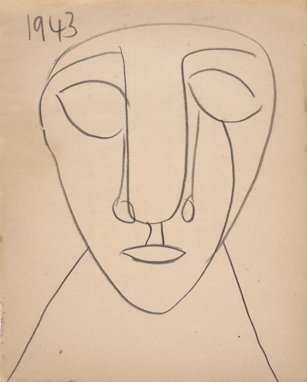 Francis Newton Souza 1924-2002Untitled (Head), 1943 Pencil on Paper Dated "1943" upper left 20.6 x 15.6 cm 8 1/8 x 6 1/8 in