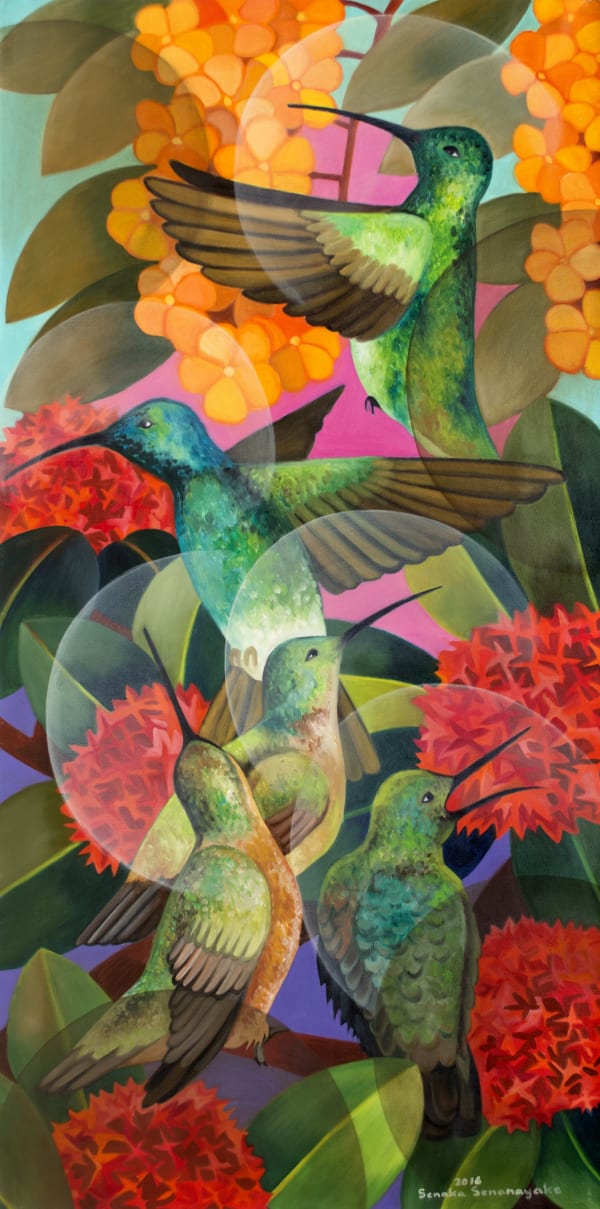 Senaka Senanayake b. 1951Humming Birds, 2017 Oil on canvas 122 x 60.9 cm 48 1/8 x 24 in