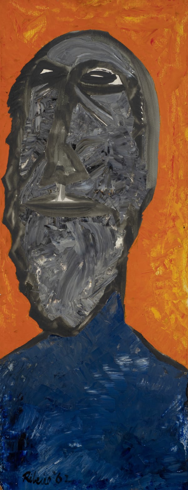 Lancelot Ribeiro 1933-2010Head in Meditation, 1962 Signed and dated 'Ribeiro 62' lower left Oil and polyvinyl acetate on board 121 x 43 cm 47 5/8 x 16 7/8 in