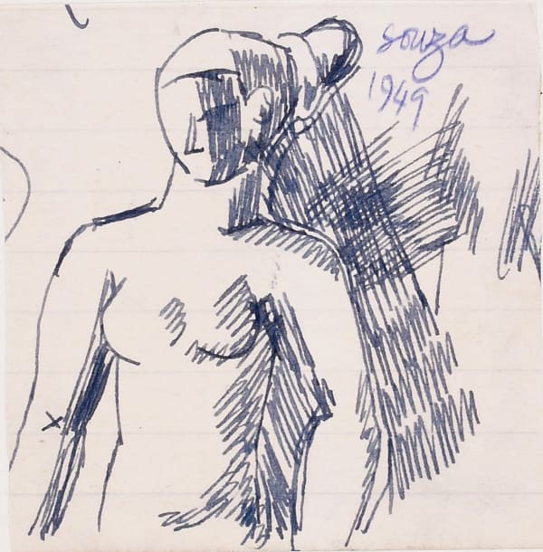 Francis Newton Souza 1924-2002Untitled, 1949 Ink on paperSigned and dated 'Souza 1949' upper right 7.3 x 7.1 cm 2 7/8 x 2 3/4 in