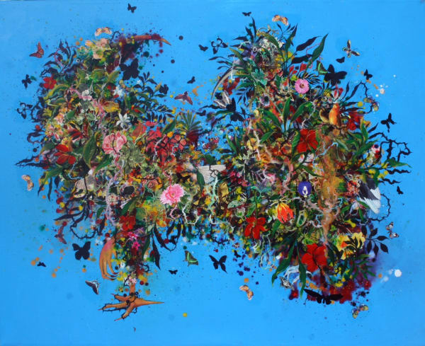 Priyantha Udagedara b. 1975Garden of Earthly Delight V, 2016 Acrylic and collage on canvas 100 x 160 cm 39 3/8 x 63 in