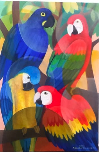 Senaka Senanayake b. 1951Macaws, 2014 Oil on canvas 91.4 x 61 cm 36 x 24 1/8 in