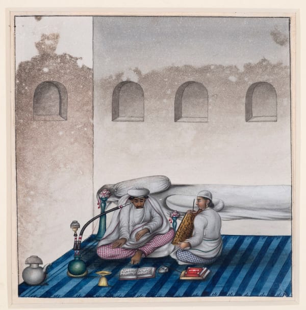 A Nobleman and a Scribe, circa 1820 Lucknow Watercolour on paper 12.4 x 12.2 cm 4 7/8 x 4 3/4 in
