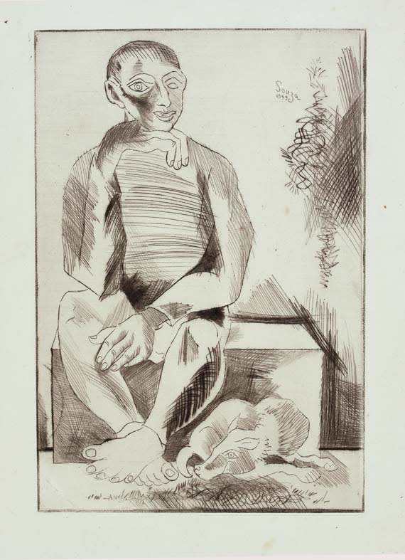 Francis Newton Souza 1924-2002Untitled, 1949 Etching on paper Signed and Dated ‘Souza 1949’ (upper right) 34.7 x 24 cm 13 5/8 x 9 1/2 in