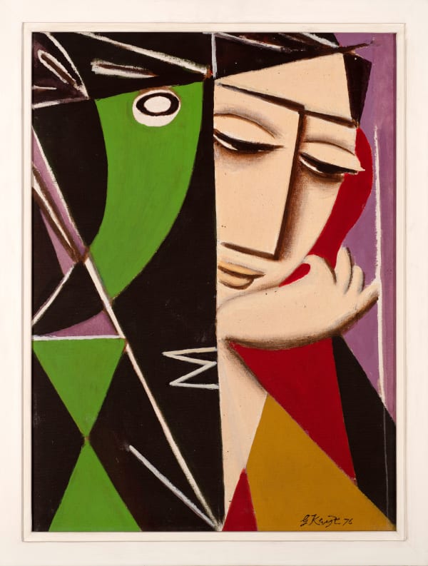 George Keyt 1901 - 1993Sringar IV, 1976 Signed and dated 'G. Keyt 76' lower right and inscribed 'SRINGAR IV' on the stretcher Oil on canvas 67.3 x 49.5 cm 26 1/2 x 19 1/2 in