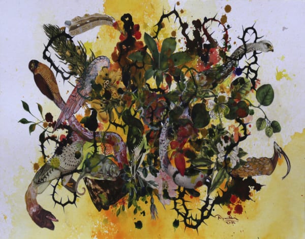 Priyantha Udagedara b. 1975Garden of Earthly Delight XI, 2016 Acrylic and collage on paper 32.5 x 50 cm 12 3/4 x 19 3/4 in