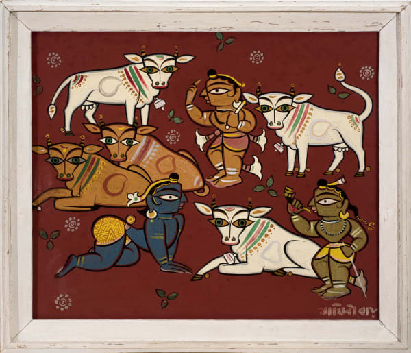 Jamini Roy, Krishna and Balaram amidst Cows, c. 1945