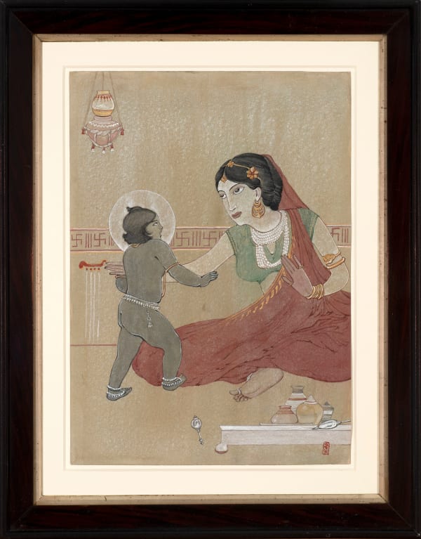 Ordhendra Coomar Gangoly, Krishna and Yashoda in an interior, Circa 1910