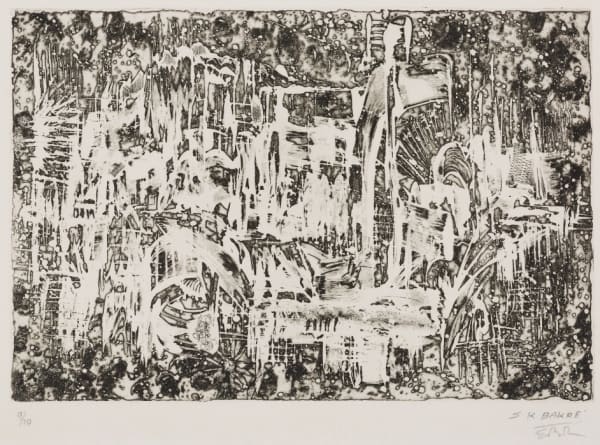 Sadanand K. Bakre 1920-2007Untitled, 1958 Signed 'S.K BAKRE', numbered 8/10 and signed in Devanagari along lower margin Etching on paper 20.3 x 30.5 cm 8 x 12 in