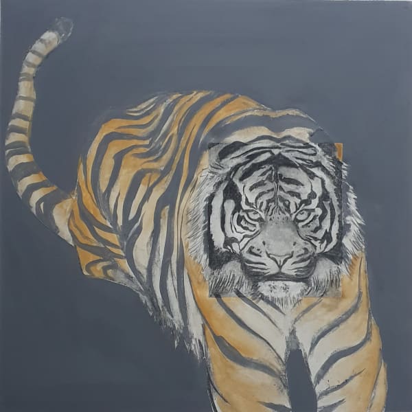 Zimbiri b. 1991Head in a Box 2, 2020 Saa-tshen on Rhay-shing (Earth paint on canvas) Signed 60.9 x 60.9 cm 24 x 24 in