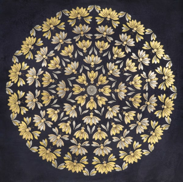 Olivia Fraser b. 1965Hive, 2020 Stone pigments, gold and platinum leaf and Arabic gum on handmade Sanganer paper 88.9 x 88.9 cm 35 x 35 in