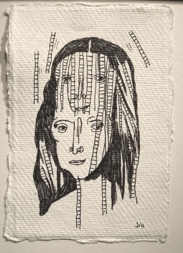 Jim Moir Woman with Ladders, 2018 Ink on paper 15.5 x 11 cm