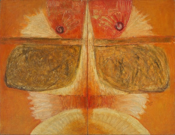 Hashim Samarji b. 1937Composition of Sights, 1966 Oil on canvas, diptych Signed and dated 90.2 x 118.4 cm 35 1/2 x 46 5/8 in