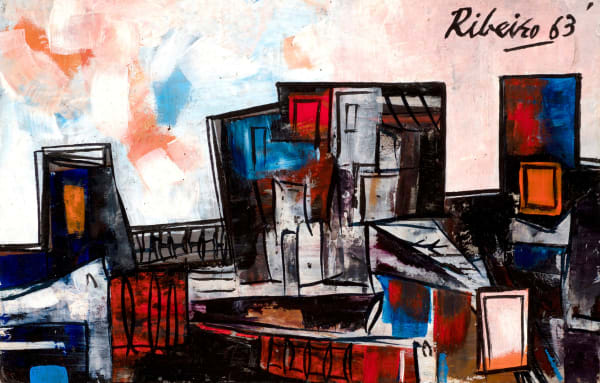 Lancelot Ribeiro Untitled (Townscape), 1963 Signed and dated 'Ribeiro 63' upper right Oil, Acrylic and PVA on paper laid on board 14.5 x 22 cm 5 3/4 x 8 5/8 in