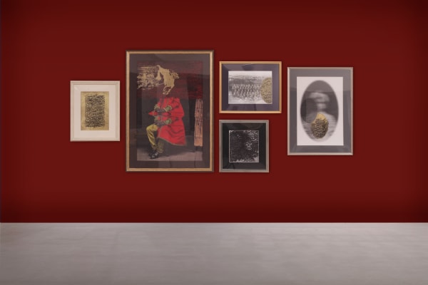 Muzzumil Ruheel b. 1985And How we Forgot Them, 2014 Acrylic and ink on found images pasted on wasli paper Installation, 5 works of variable size 121 x 285 cm 47 5/8 x 112 1/4 in