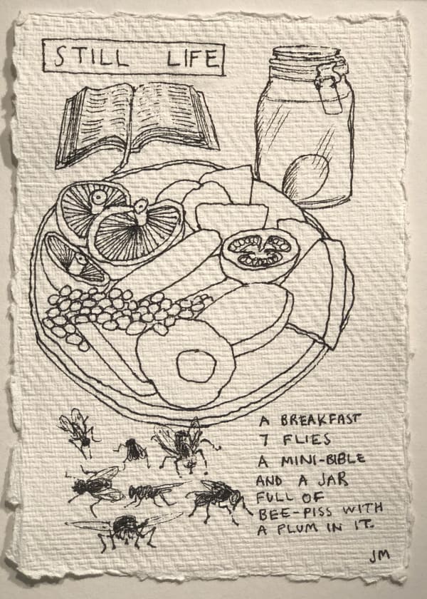 Jim Moir Still Life with a Plum in a Jar, 2018 Ink on paper 15.5 x 11 cm