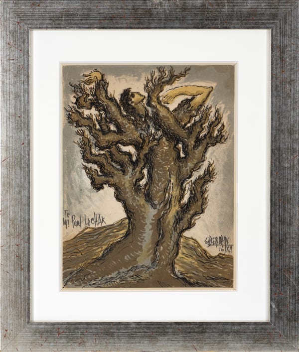 Syed Sadequain 1930-1987Study for L'Etranger, 1966 Lithograph on paper Signed and dated 'SADEQUAIN 16/XII' and inscribed 'To Mr Paul LOCHAK' The reverse with an ink study, from an edition of 150 32 x 25 cm 12 5/8 x 9 7/8 in