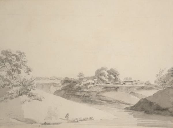 William Daniell 1769-1837An Indian River Scene Pencil and wash on paper 19 x 25 cm 7 1/2 x 9 7/8 in