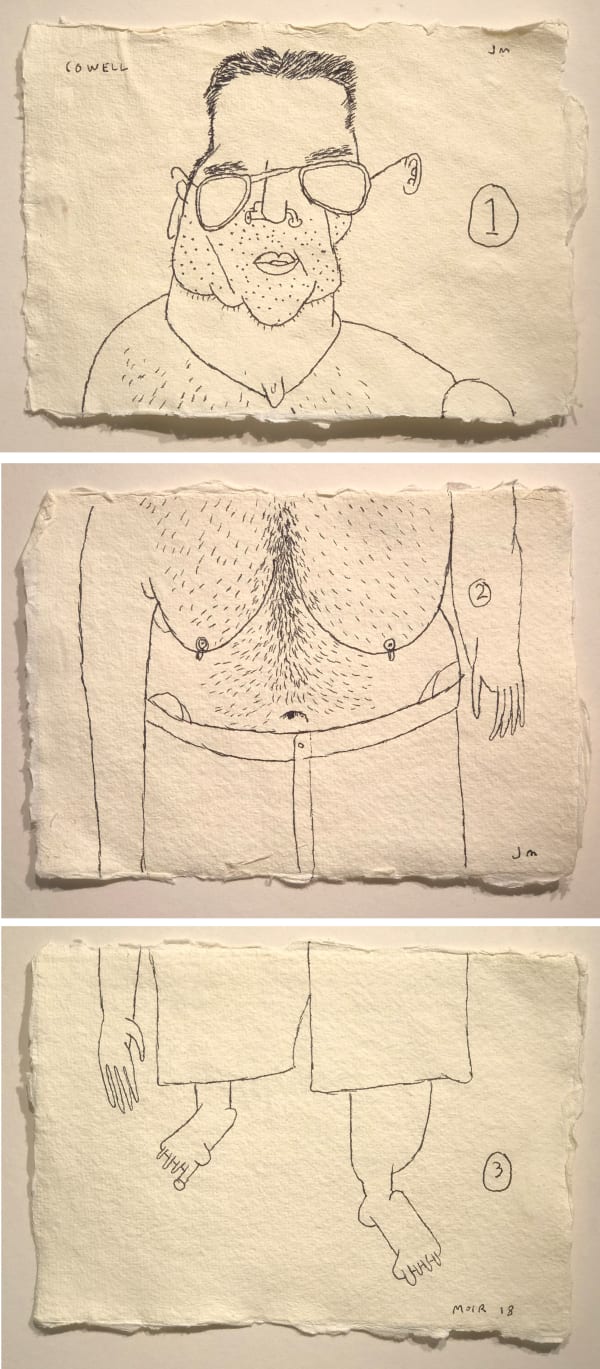 Jim Moir Simon Cowell 1, 2, 3, 2018 Ink on paper, triptych 15.5 x 11 cm each 46.5 x 11 cm total