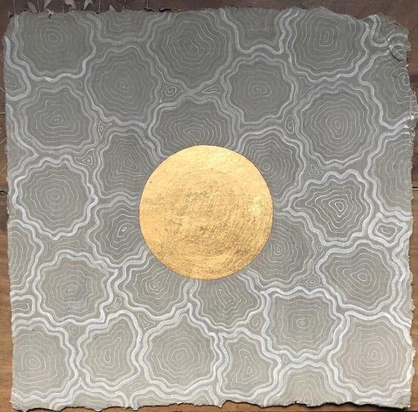 Olivia Fraser b. 1965You Drew forth the Sun that was Hidden in the Water - Rig Veda 10.7, 2011, 2018 Stone pigment and Arabic gum and Gold Leaf on handmade Sanganer paper 26.7 x 26.7 cm 10 1/2 x 10 1/2 in