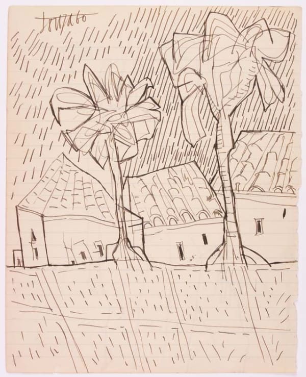 Francis Newton Souza 1924-2002Untitled (Landscape with Houses and Trees), 1960 Ink on paper Signed and dated 25.2 x 20.2 cm 9 7/8 x 8 in
