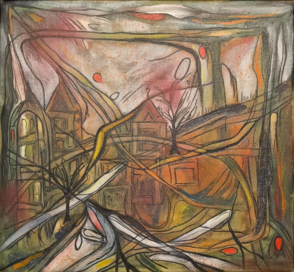 Lancelot Ribeiro 1933-2011Untitled (Landscape with Two Trees), 1966 Oil and polyvinyl acetate on canvas Signed and dated 41.5 x 55 cm 16 3/8 x 21 5/8 in