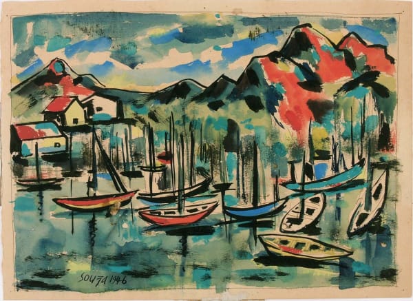 Francis Newton Souza 1924-2002Untitled, (Harbour Goa), 1946 Gouache on paper Signed and dated 'Souza 1946' lower left 56 x 38 cm 22 1/8 x 15 in