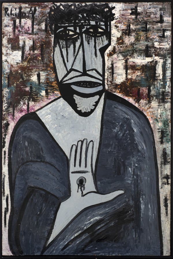 Lancelot Ribeiro 1933-2011Christ, 1961 Oil on board Signed and dated upper left 91.5 x 61 cm 36 1/8 x 24 1/8 in