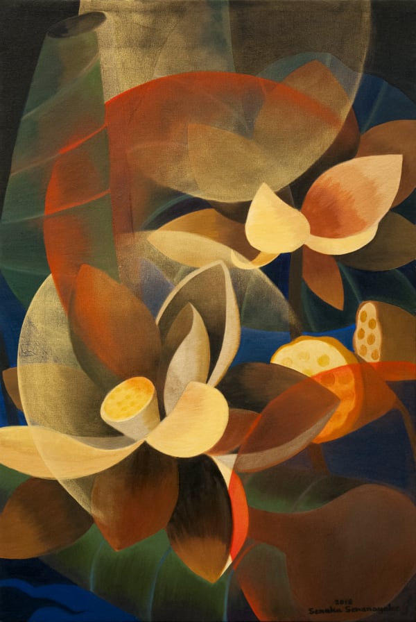 Senaka Senanayake b. 1951Golden Lotus, 2018 Oil on canvas Signed and dated 91.4 x 60.9 cm 36 x 24 in
