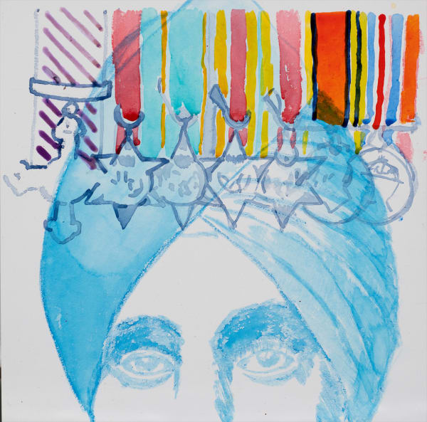 Angeli Sowani b. 1960Squadron Leader Mohinder Singh Pujji, 2022 Acrylic on gesso board 20 x 20 cm 7 7/8 x 7 7/8 in