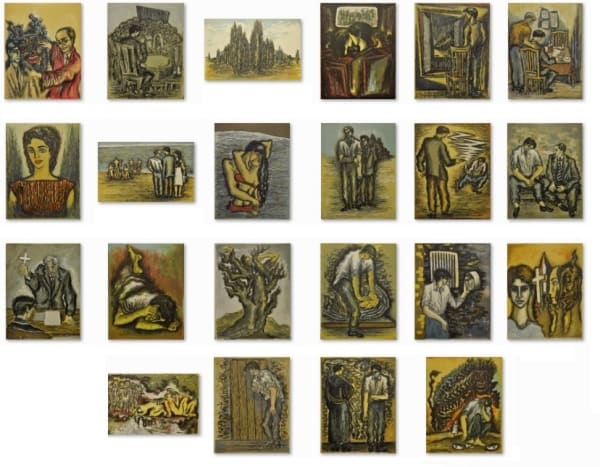 Syed Sadequain 1930-1987Illustrations for L'Etranger, 1966 Suite of twenty two lithographs on velin de Rives paper, from an edition of 12 Ninteen: 32.5 x 25.7 cm 12 3/4 x 10 1/8 in Three: 32.5 x 50.5 cm 19 7/8 in