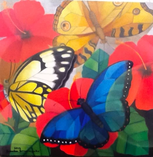 Senaka Senanayake b. 1951Butterflies, 2014 Oil on canvas 61 x 61 cm 24 1/8 x 24 1/8 in