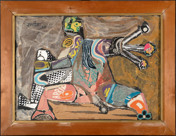 Satish Gujral 1925-2020Kali on the Mount, 1968 Signed and dated '68' upper left Collage and mixed media on board 48.3 x 67.3 cm 19 x 26 1/2 in