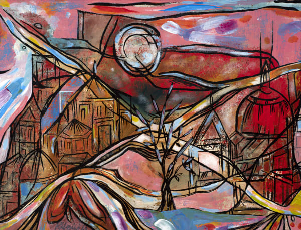 Lancelot Ribeiro 1933-2011Untitled (Landscape with Moon and Tree), 1966 Oil and polyvinyl acetate on canvas Signed and dated 41.5 x 54.3 cm 16 3/8 x 21 3/8 in