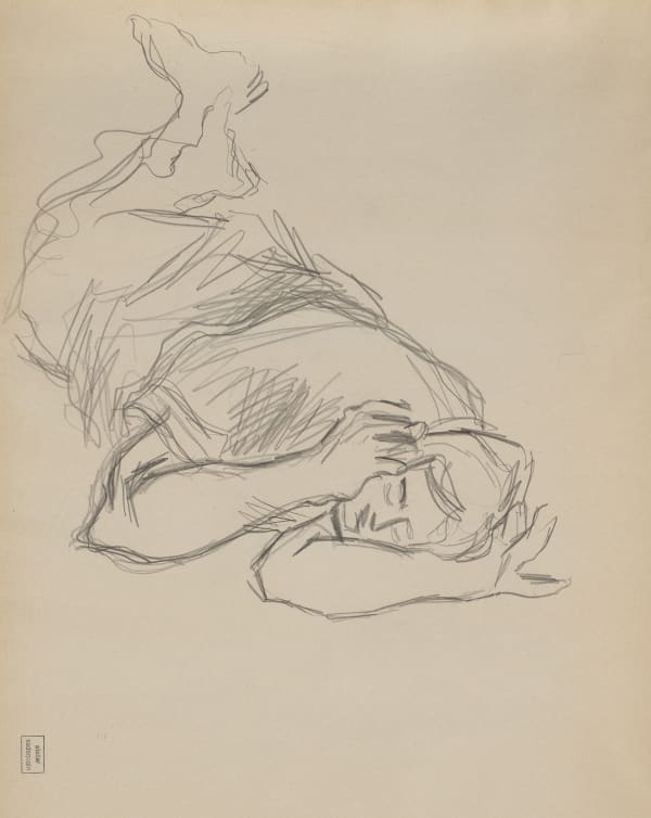 Syed Sadequain 1930-1987Study for L'Etranger, Meursault on Prison Bed, circa 1965 Charcoal on paper 'Atelier Sadequain' stamped lower left 53 x 41.5 cm 20 7/8 x 16 3/8 in