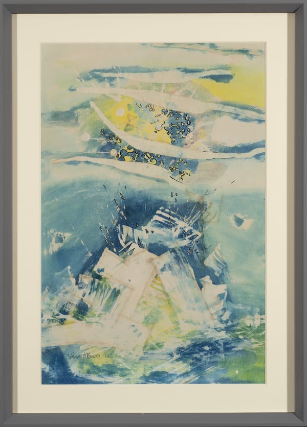 Ahmed Parvez 1926-1979Untitled (Composition in Blue), 1962 Watercolour and ink on paper Signed and dated 'Ahmed Parvez 62' lower left 55.5 x 36.5 cm 21 7/8 x 14 3/8 in